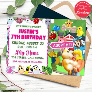Roblox Pet Adoption Invitation Customizable Template to Print at Home Instant Download
