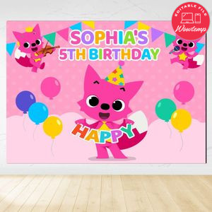 Pinkfong Birthday Backdrop Digital File Template Instant Download