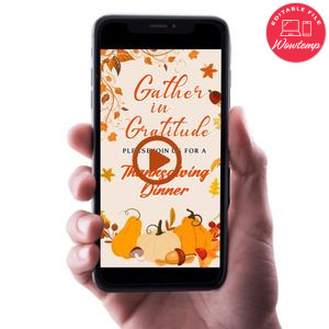 Thanksgiving Dinner Video Invitation Digital Template Customizable Instant Download
