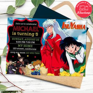 Inuyasha Birthday Flyer Customizable Template to Print at Home Instant Download