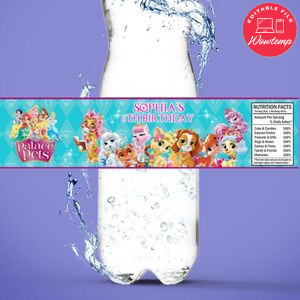 Princess palace pets Birthday Water Bottle Label Template to Print at Home Instant Download