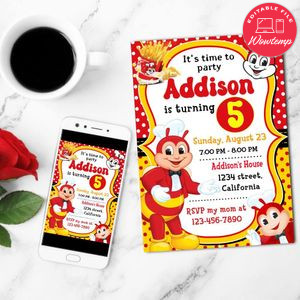 Jollibee Birthday Invitation Customizable Template to Print at Home Instant Download