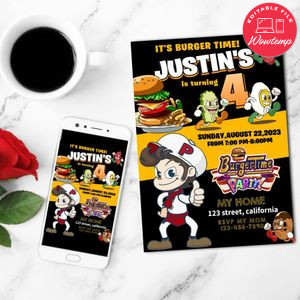 Burgertime Birthday Invitation Customizable Template to Print at Home Instant Download