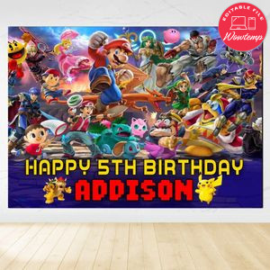 Super Smash Brothers Birthday Backdrop Digital File Template Instant Download