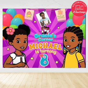 Gracie's corner Birthday Backdrop Digital File Template Instant Download
