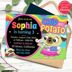 Chip and potato Birthday Invitation Customizable Template to Print at Home Instant Download