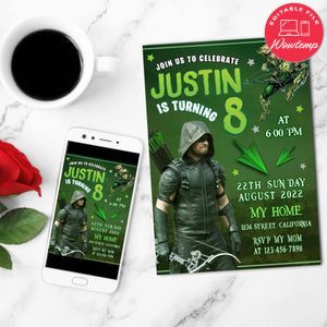 The Green Arrow Birthday Flyer Customizable Template to Print at Home Instant Download