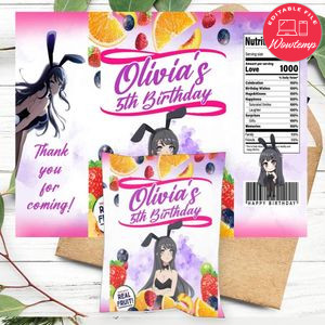 Bunny Girl Birthday Party Fruit Snack Bag Digital File Printable Instant Download