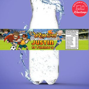 Inazuma Eleven Birthday Water Bottle Label Template to Print at Home Instant Download