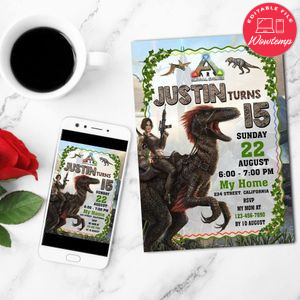 Ark Survival Birthday Mobile Invite Customizable Template Instant Download