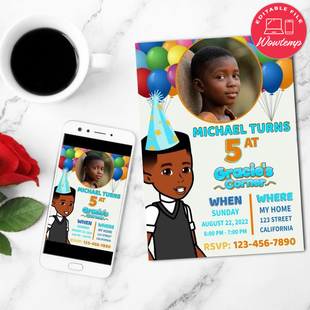 Gracie's corner Boy Birthday Flyer Customizable Template to Print at Home Instant Download