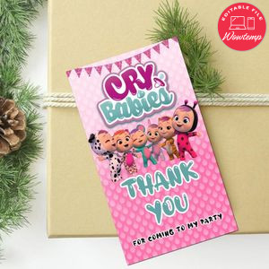 Cry Babies Thank you tag Customizable Template to Print at Home Instant Download