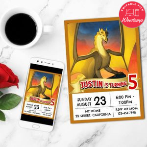 Wings of Fire Qibli Invitation Customizable Template to Print at Home Instant Download