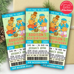 Berenstain Bears Ticket Invitation Customizable Template Instant Download