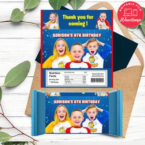 Funsquad Candy bar Label Customizable Template Instant Download