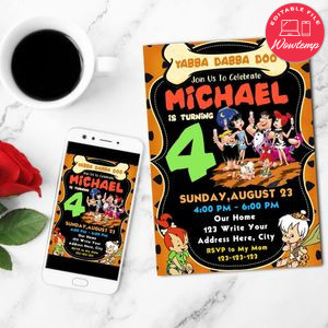 Flintstone Season 6 Mobile Invite Customizable Template Instant Download