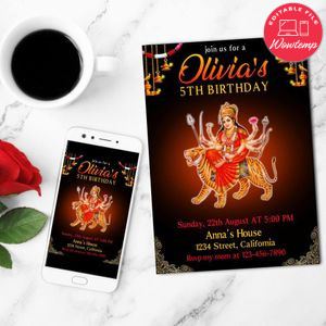 Mata Ki Chowki Mobile Invite Customizable Template Instant Download