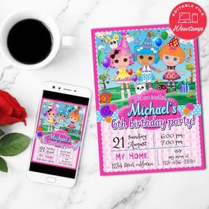 Lalaloopsy Birthday Mobile Invite Customizable Template Instant Download