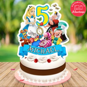 Alice in Wonderland Cake Topper Template Printable Instant Download