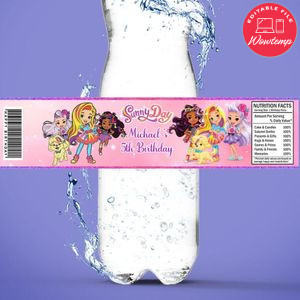 Sunny Day Birthday Water Bottle Label Template to Print at Home Instant Download