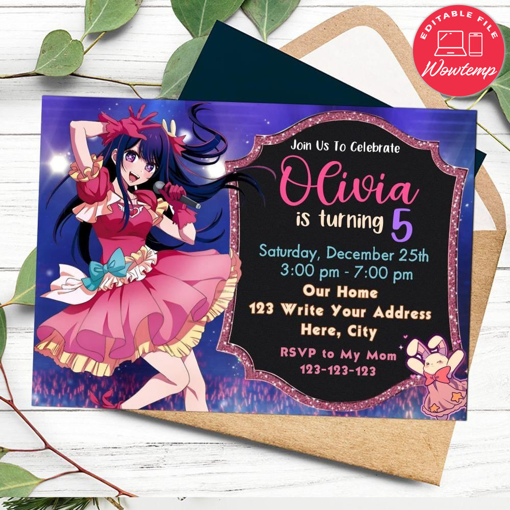 Oshi no ko Birthday Flyer Customizable Template to Print at Home Instant Download