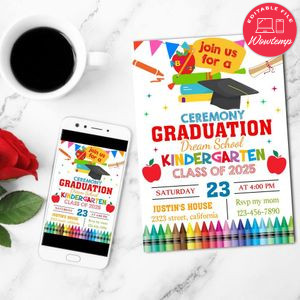 Printable Kindergarten Graduation Invitation Customizable Template to Print at Home Instant Download