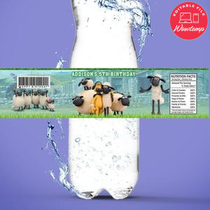 Shaun the Sheep Bottle Label Birthday Water Bottle Label Template to Print at Home Instant Download