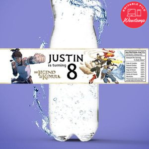 The legend of Korra Birthday Water Bottle Label Template to Print at Home Instant Download