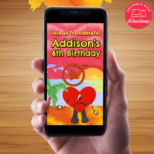Bad Bunny Birthday Video Invitation Digital Template Customizable Instant Download