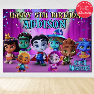 Super Monster Birthday Backdrop Digital File Template Instant Download
