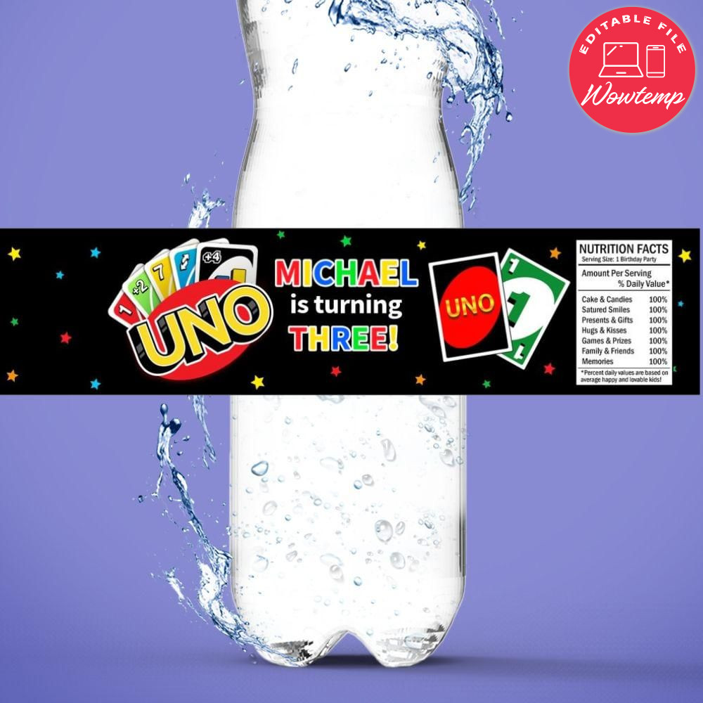 Uno Birthday Water Bottle Label Template | Wowtemp