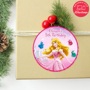 Princess Aurora Circle Sticker Template Customizable To Print At Home Instant Download