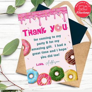 Sweet Doughnut Thank You Card Customizable Template To Print At Home Instant Download