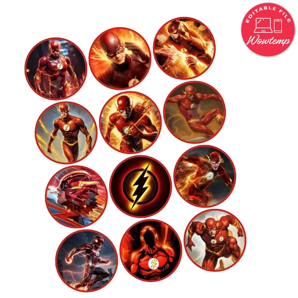 The Flash Cupcake Toppers Template Printable Instant Download | Wowtemp