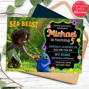 Sea Beast Birthday Flyer Customizable Template to Print at Home Instant Download