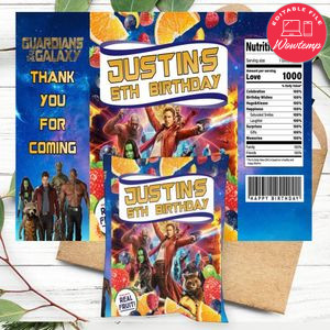 Guardians Of The Galaxy Birthday Party Fruit Snack Bag Digital File Printable Instant Download