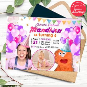 Ms. Rachel Birthday Invitation with Photo Customizable Template to Print at Home Instant Download