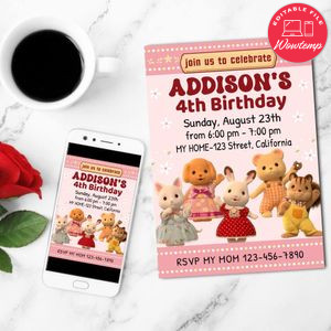 Sylvanian families Birthday Flyer Customizable Template to Print at Home Instant Download