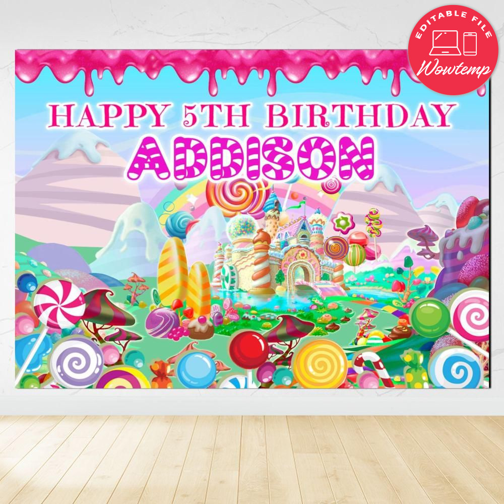 Colorful Candyland Custom Photo Birthday Backdrop