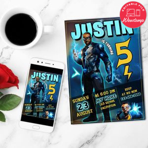 Amazing Black Lightning Birthday Invitation Customizable Template to Print at Home Instant Download