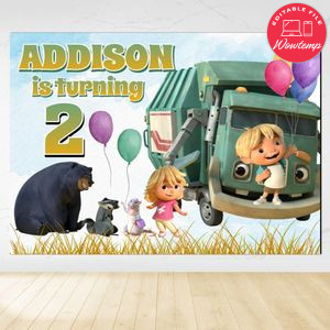Trash Truck Birthday Backdrop Digital File Template Instant Download