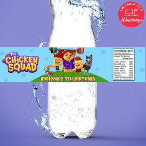 Chicken squad Birthday Water Bottle Label Template to Print at Home Instant Download
