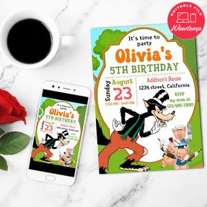 Big bad wolf Birthday Flyer Customizable Template to Print at Home Instant Download