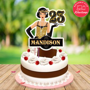 Flapper Cake Topper Template Printable Instant Download