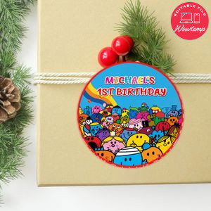 Little Miss Mr. Men Circle Sticker Template Customizable To Print At Home Instant Download