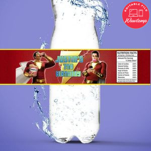 Shazam Birthday Water Bottle Label Template to Print at Home Instant Download