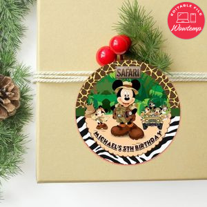 Mickey Safari Circle Sticker Template Customizable to Print at Home Instant Download