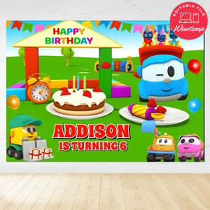 Leo the truck Birthday Backdrop Digital File Template Instant Download