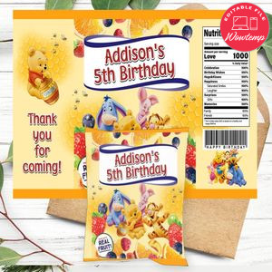 Winnie The Pooh Birthday Party Fruit Snack Bag Digital File Printable Instant Download