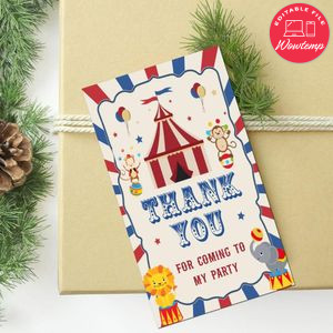 Circus Thank You Tag Customizable Template To Print At Home Instant Download